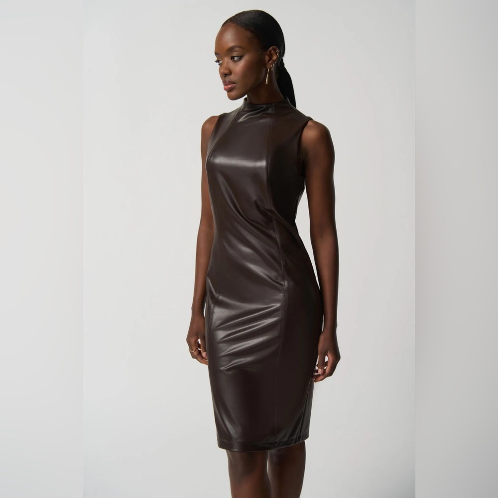 Joseph Ribkoff vegan leather chocolate sheath dress Sz 8